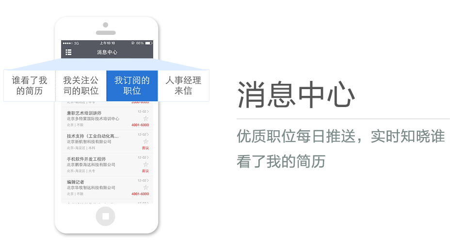 優(yōu)質職位每日推送，實時知曉誰看了我的簡歷